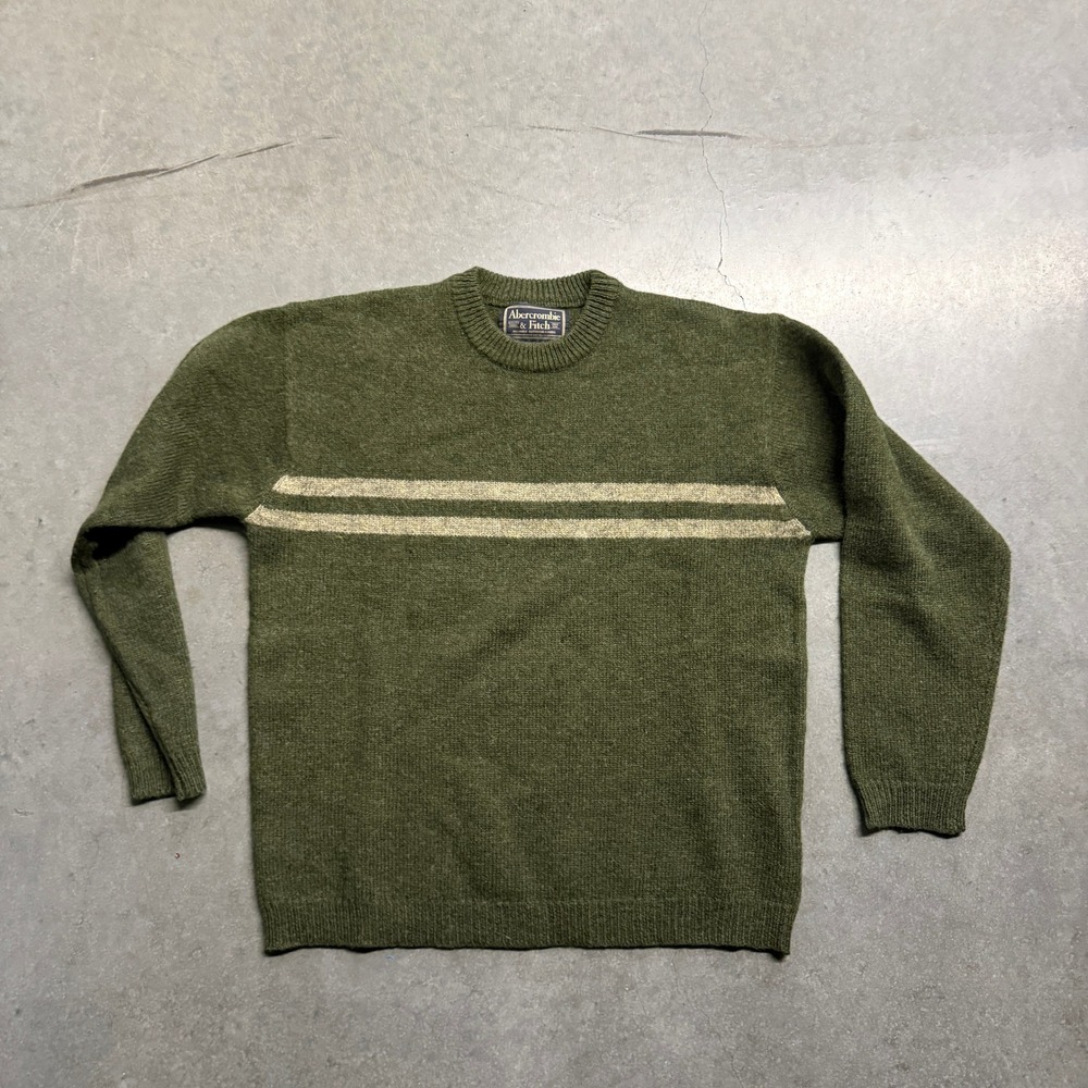 Abercrombie & Fitch Vintage Shetland Wool Sweater Olive Green Crewneck Large